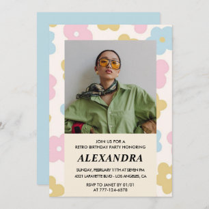 20th birthday invitation Retro Groovy Floral Cute