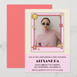 20th birthday invitation Retro Groovy Pink Floral