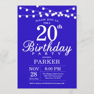 20th Birthday Invitation Royal Blue