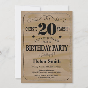 20th Birthday Invitation Rustic Wood