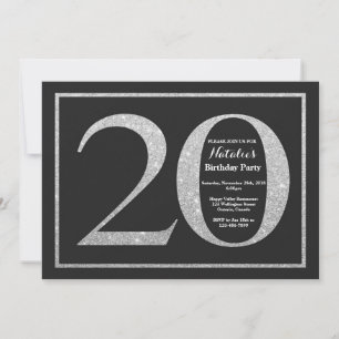 20th Birthday Invitation Silver Glitter Chalkboard
