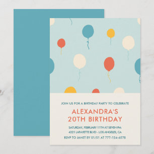 20th birthday invitations Balloons Modern