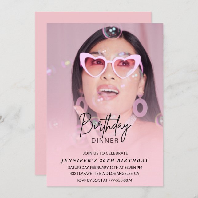 20th birthday invitations Birthday Dinner Photo (Front/Back)
