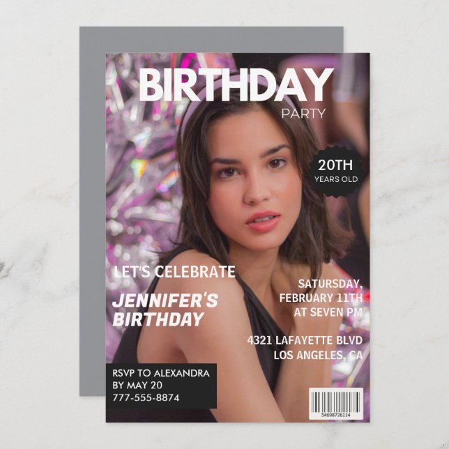 20th birthday invitations for her Magazine Cover (Front/Back)