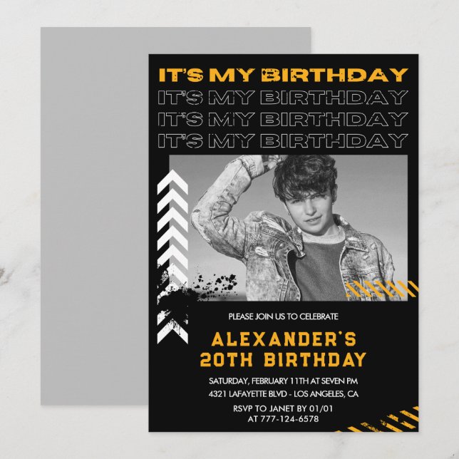 20th birthday invitations Men Photo Spray paint (Front/Back)