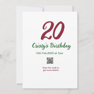 20TH birthday MARON qr code bold retro green Invitation