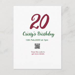 20TH birthday MARON qr code bold retro green Postcard