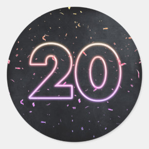 20th Birthday Neon Sign On Black Classic Round Sticker