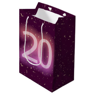 20th Birthday Neon Sign with Gold Confetti Medium Gift Bag