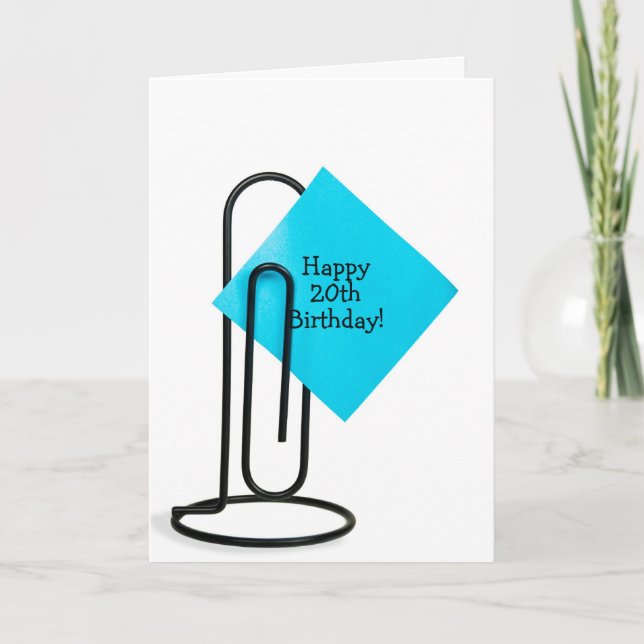 20th Birthday note on paper clip Card (Front)