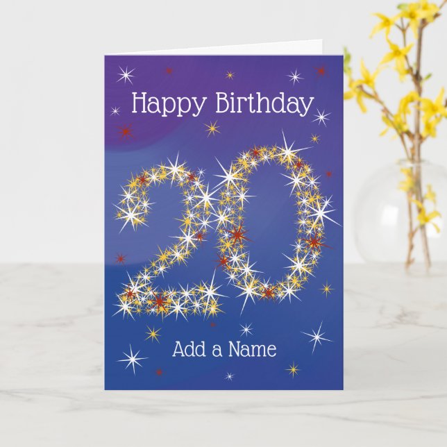 20th Birthday - Number 20 in Stars - Blue - Age Card (Yellow Flower)