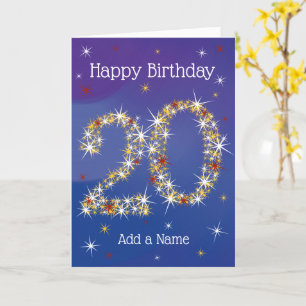 20th Birthday - Number 20 in Stars - Blue - Age Card
