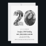 20th Birthday Number 20 Photo Collage Black White Invitation<br><div class="desc">Mark twenty years of wonderful memories and adventures with this captivating 20th Birthday Number Photo Collage. This customisable template is the perfect blend of creativity and sentiment, allowing you to create a truly memorable gift for your loved one's special day. Capture the essence of incredible years in a single masterpiece...</div>