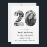 20th Birthday Number 20 Photo Collage Black White Invitation<br><div class="desc">Mark twenty years of wonderful memories and adventures with this captivating 20th Birthday Number Photo Collage. This customisable template is the perfect blend of creativity and sentiment, allowing you to create a truly memorable gift for your loved one's special day. Capture the essence of incredible years in a single masterpiece...</div>