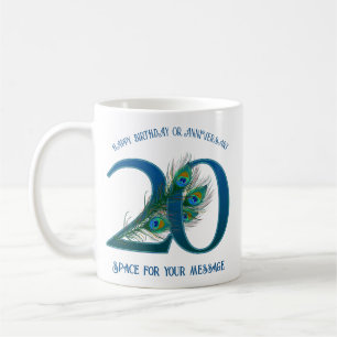 20th Birthday Or Anniversary Peacock Feather Coffee Mug