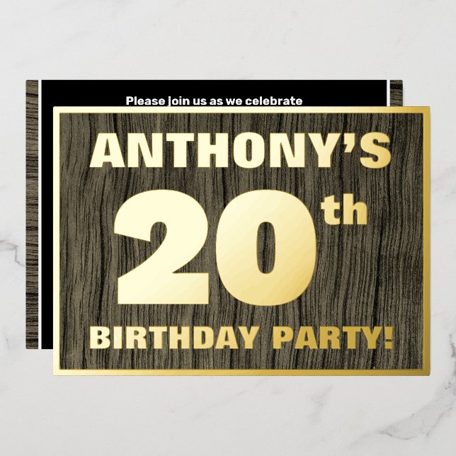 20th Birthday Party: Bold, Faux Wood Grain Pattern (Front/Back)