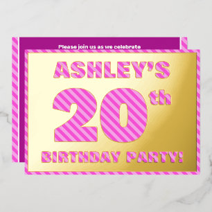20th Birthday Party — Bold, Fun, Pink Stripes # 20