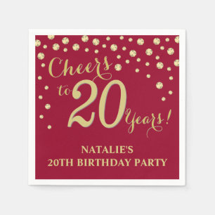 20th Birthday Party Burgundy Red and Gold Diamond Napkin