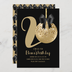 20th Birthday Party Cake Pop Black Invitation