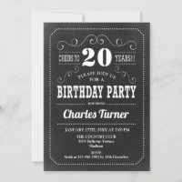 20th Birthday Party - Chalkboard Black White