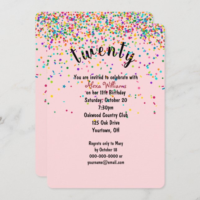 20th Birthday Party confetti Invitation (Front/Back)
