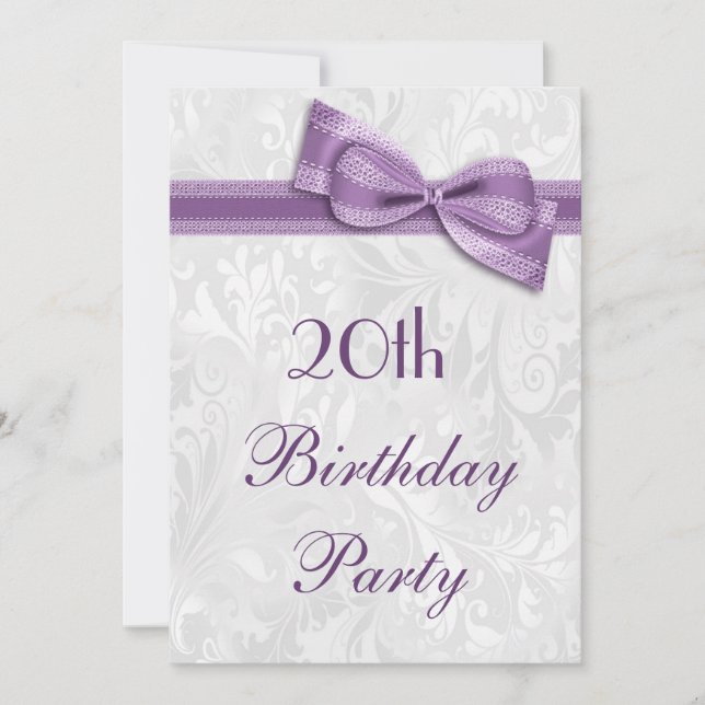 20th Birthday Party Damask and Faux Bow Invitation (Front)