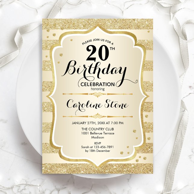 20th Birthday Party - Gold Invitation (Creator Uploaded)