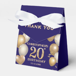 20th Birthday Party Navy Blue and Gold Balloons Favour Box