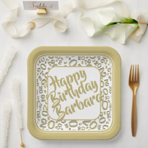 20th Birthday Party Number Pattern Gold White Paper Plate