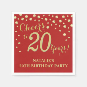 20th Birthday Party Red and Gold Diamond Napkin