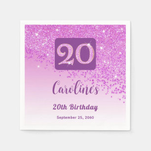 20th Birthday Party Sparkle Pink Glitter Napkin