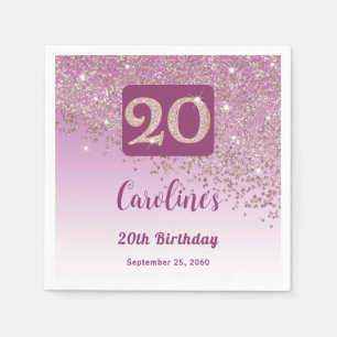 20th Birthday Party Sparkle Rose Gold Glitter Napkin