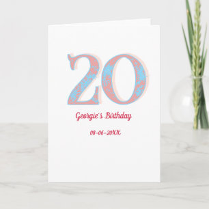 20TH BIRTHDAY PEACH BLUE BOLD RETRO NAME STYLISH CARD