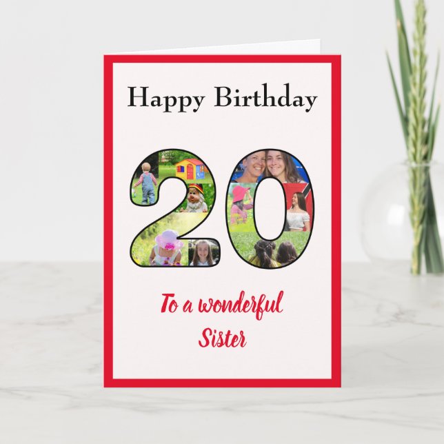 20th Birthday Photo Collage Sister Unique Keepsake Card (Front)