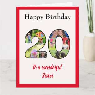 20th Birthday Photo Collage Sister Unique Large Card