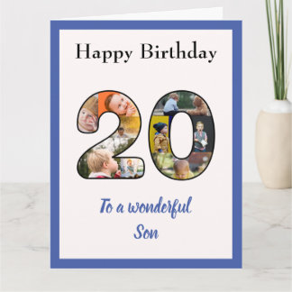 20th Birthday Photo Collage Son Large Unique Card
