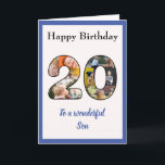 20th Birthday Photo Collage Son Unique Keepsake Card<br><div class="desc">Celebrate your son's 20th birthday, with a birthday card that's a special, and unique photo collage. This wonderful birthday greeting card for that special son has the 20 made from your own choice of family photos. The template is designed for you to edit "To a wonderful son" to brother, best...</div>