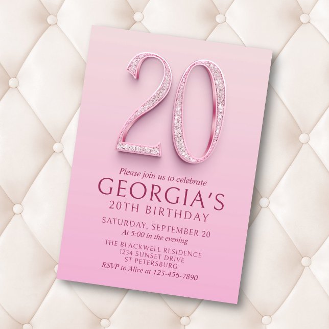 20th Birthday Pink Diamonds Invitation (Creator Uploaded)