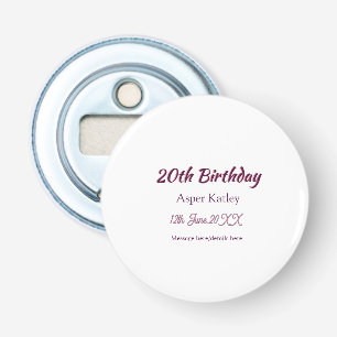 20th birthday pink purple name date message simple bottle opener