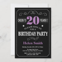 20th Birthday Purple and Black Chalkboard