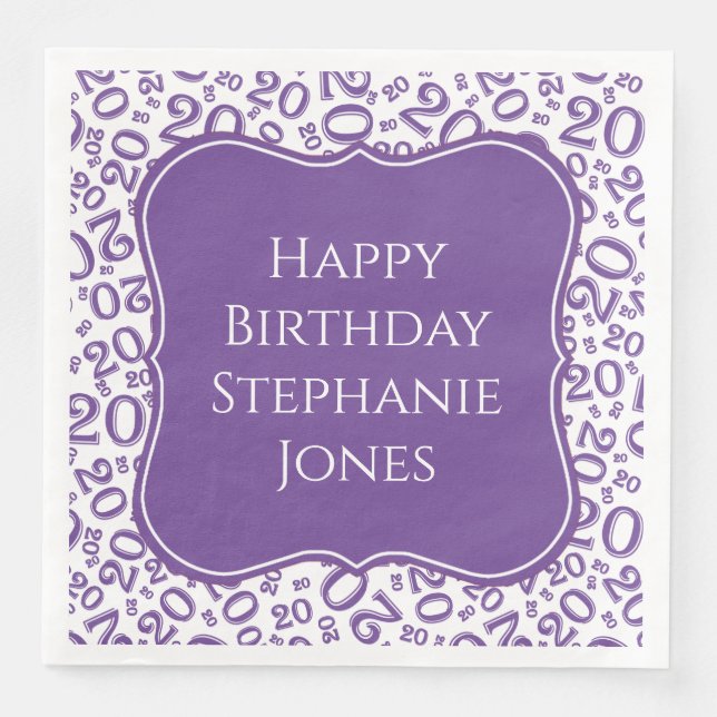 20th Birthday Purple/White Bracket Number Pattern Napkin (Front)
