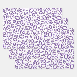 20th Birthday Purple/White Random Number Pattern Wrapping Paper Sheet