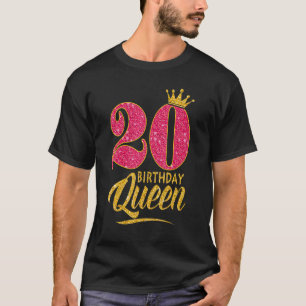 20th Birthday Queen 20 Years Old  Girl Crown Pink T-Shirt