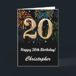 20th Birthday Rainbow Fireworks Black and Gold Card<br><div class="desc">20th Birthday Black and Gold Colourful Balloons Birthday Card. For further customisation,  please click the "Customise it" button and use our design tool to modify this template.</div>