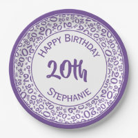 20th Birthday Random Number Pattern Purpel/White