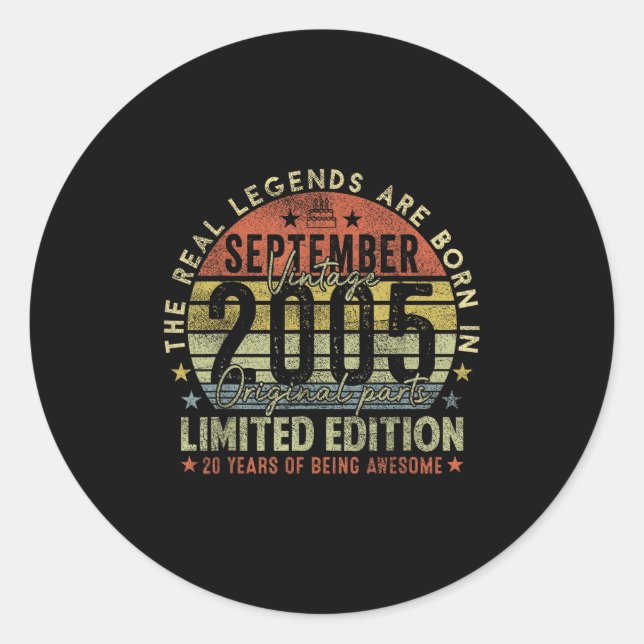 20th Birthday Real Legends September 2005 20 Years Classic Round Sticker (Front)