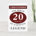 20th Birthday Red Genuine Legend Add Your Name Card<br><div class="desc">Fun 20th "Birth Of A Legend" birthday red, grey and white card. Add the year, change "Legend" to suit your needs. Add the name and a unique message in the card. All easily done using the template provided. You can also change the age to make any age you want eg...</div>