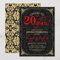 20th Birthday - Red Gold Black Damask