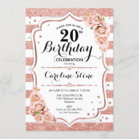 20th Birthday - Rose Gold White Stripes