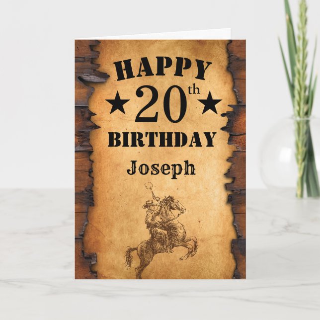 20th Birthday Rustic Country Western Cowboy Horse Card (Front)
